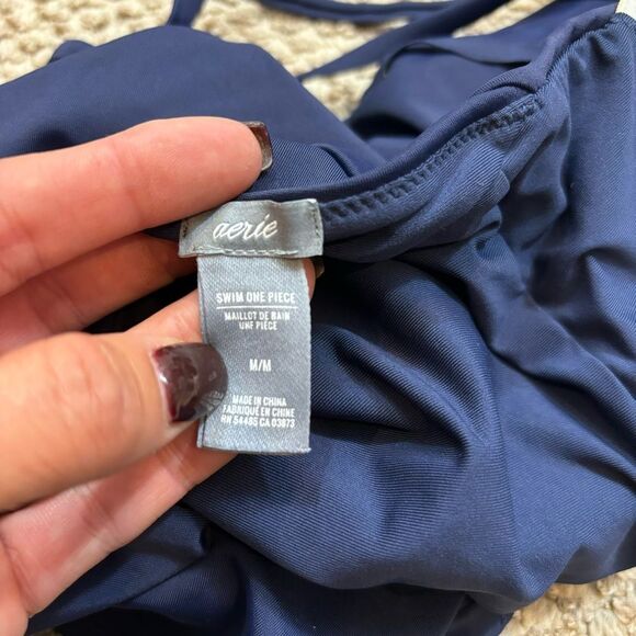 Ladies Aerie Swim Navy Blue Lace Front One Piece Swim Suit Size Medium - Picture 9 of 9